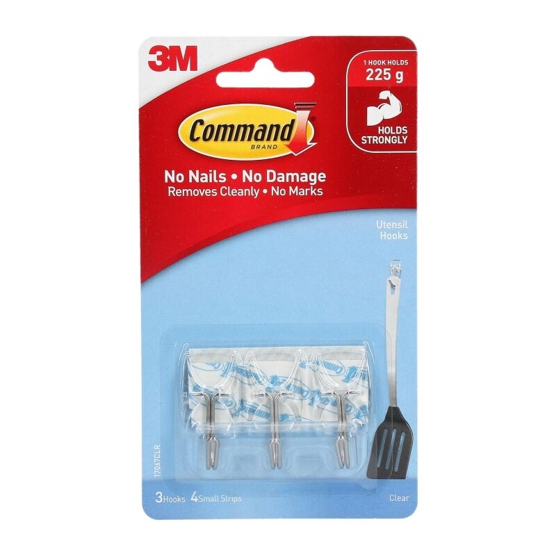 Command 17067CLR Small Clear Utensil Hooks 3-Pack (Box of 6)