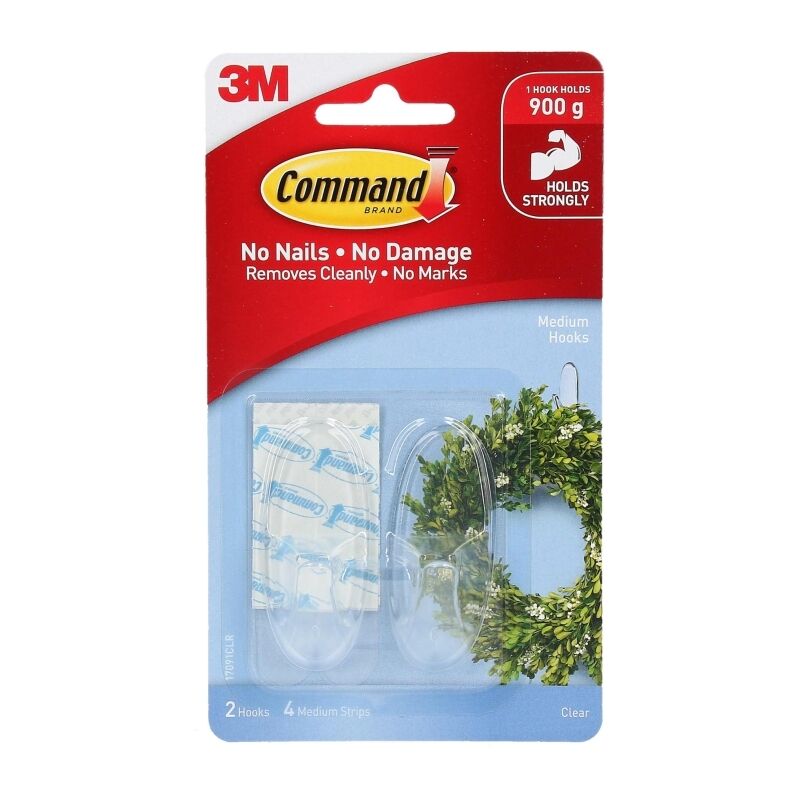 Command 17091CLR Medium Clear Hooks 2-Pack (Box of 6)