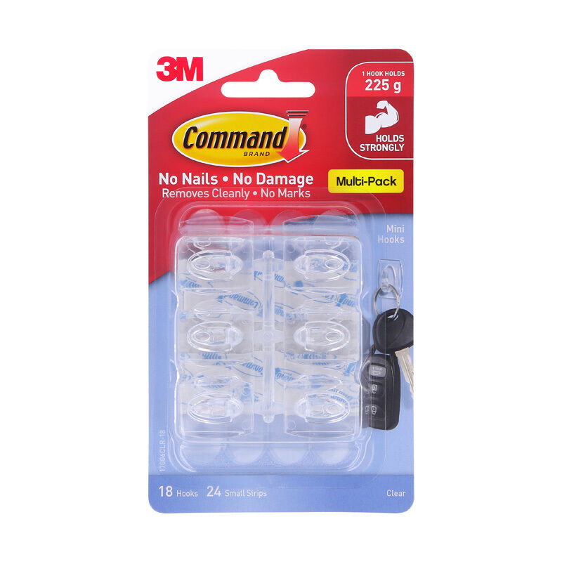 Command 17006CLR Mini Clear Hooks 6-Pack (Box of 6)