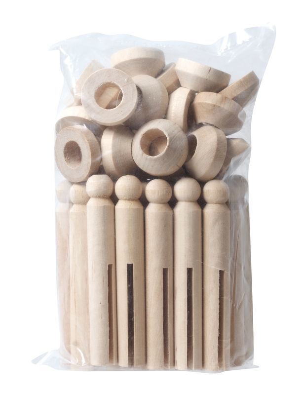 Wooden Peg Figures with Stand (Pack of 24) - Large (9.5cm)