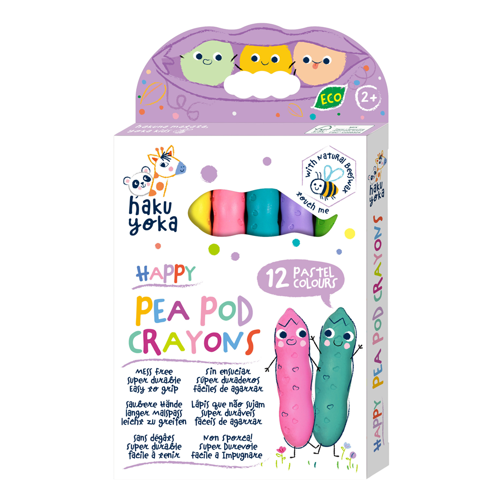 Haku Yoka Happy Pea Pod Crayons - 12 Pastel Colours