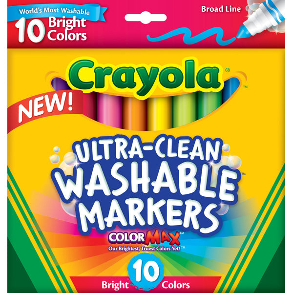 Crayola Markers - Ultra Clean (Washable) Broadline: Bright Colours (Pack of 10)