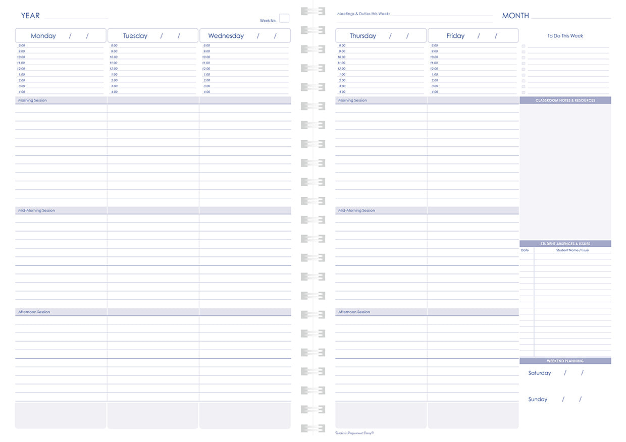 Primary Undated Planner (Weekly) - Wiro Bound