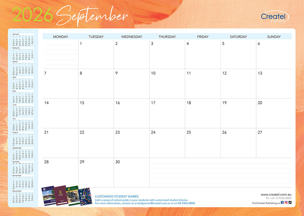 Monthly Desk Pad Calendar 2026