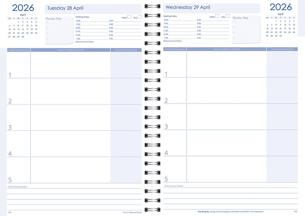 Secondary 5-Period Planner 2026 (Daily) - Wiro Bound
