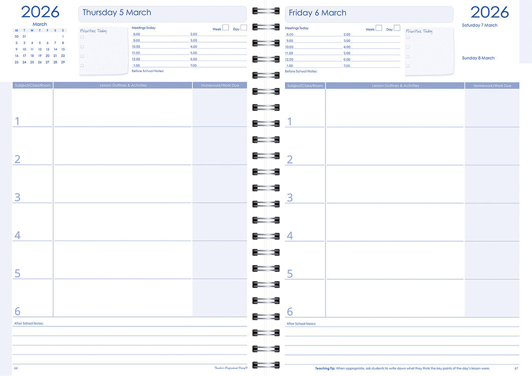 Secondary 6-Period Planner 2026 (Daily) - Wiro Bound