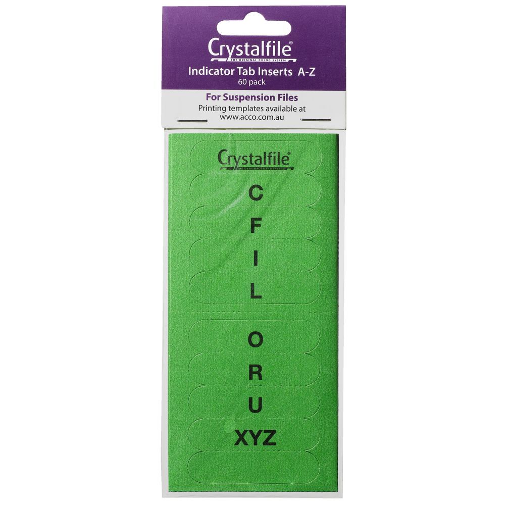 Crystalfile Tab Inserts A-Z: Rounded Edge - Pack of 60 (Green)