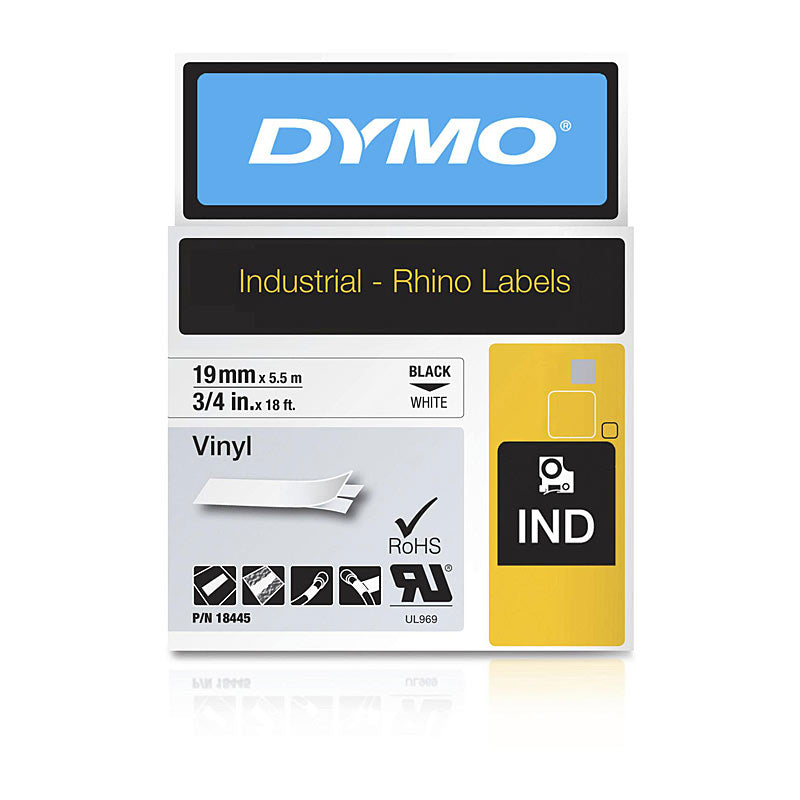 DymoRhino Black on Wt 19mm Tape