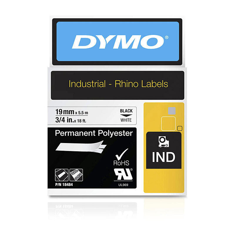 DymoRhino Black on Wht 19mm Tape