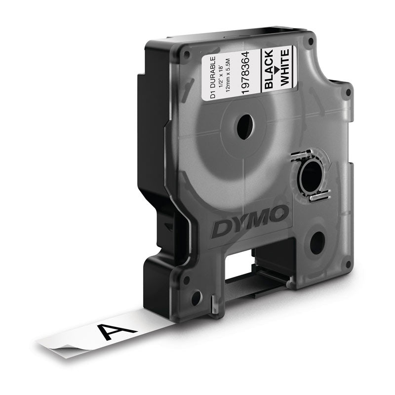 D1 Dur Black on White 12mm x 5.5m