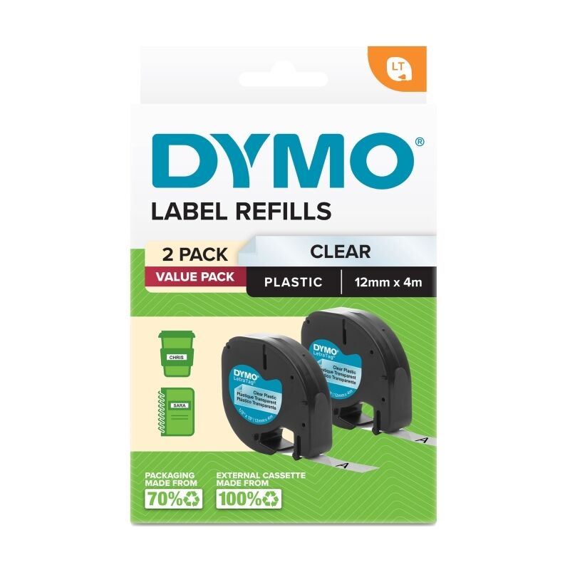 Dymo LetraTag PlasTape Clr - Pack of 2