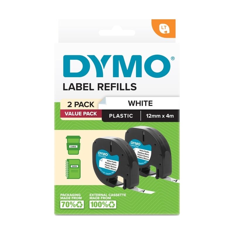 Dymo LetraTag PlasTape Wht - Pack of 2