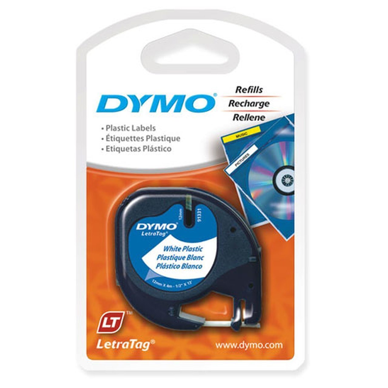 Dymo Letratag: Plastic Tape 12mm x 4m (White)
