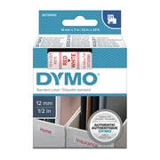 D1 Red on White 12mm x 7m Tape