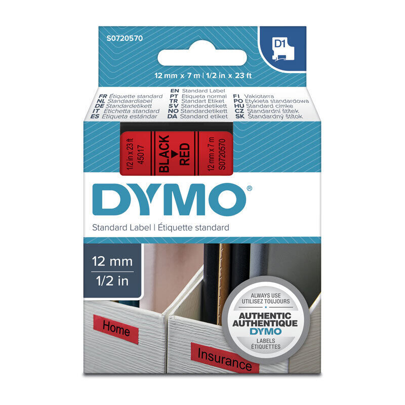 D1 Black on Red 12mm x 7m Tape