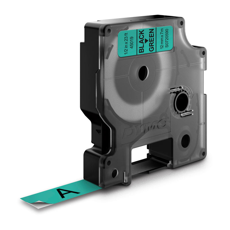 D1 Black on Green 12mm x 7m Tape
