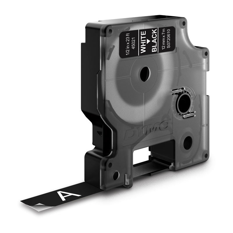 D1 Wht on Black 12mm x 7m Tape