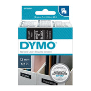 D1 Wht on Black 12mm x 7m Tape