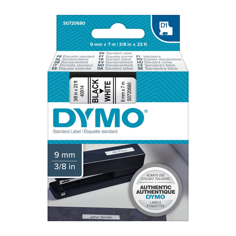 D1 Black on Wht 9mm x7m Tape