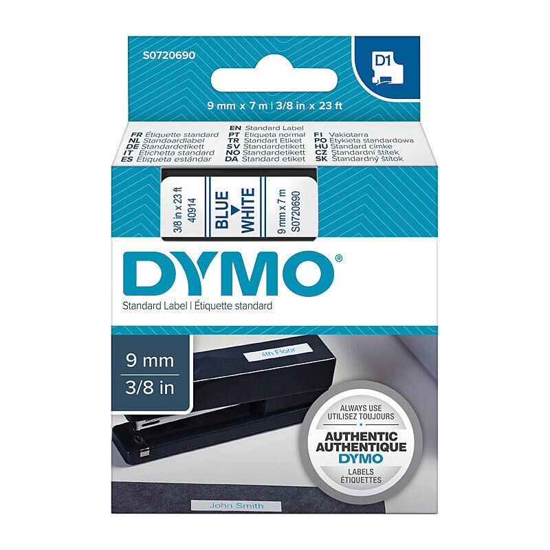 D1 Blue on White 9mm x7m Tape