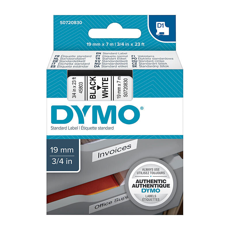 D1 Black on Wht 19mm x 7m Tape
