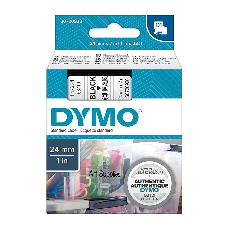 D1 Black on Clear 24mm x 7m Tape