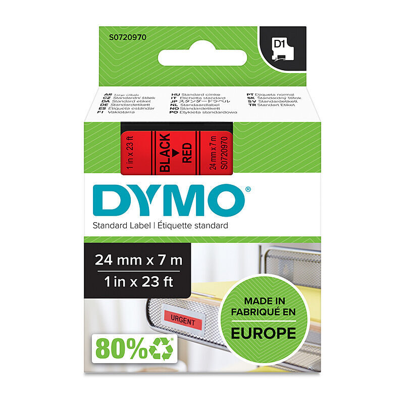 Dymo D1 Tape 24mm x 7m Black on Red