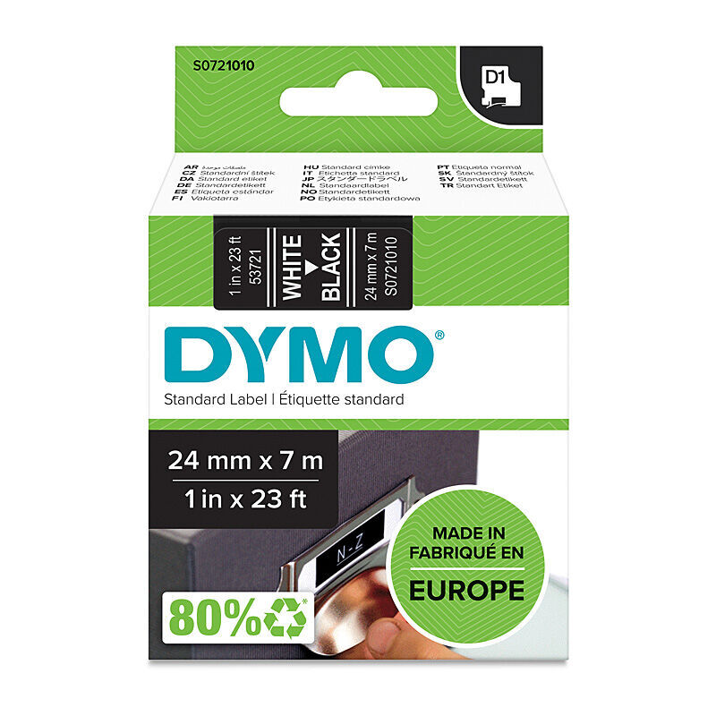Dymo D1 Tape 24mm x 7m Wht onBlk