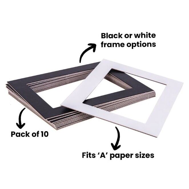 Pre-Cut Black & White Art Frames - A5 (Pack of 10)