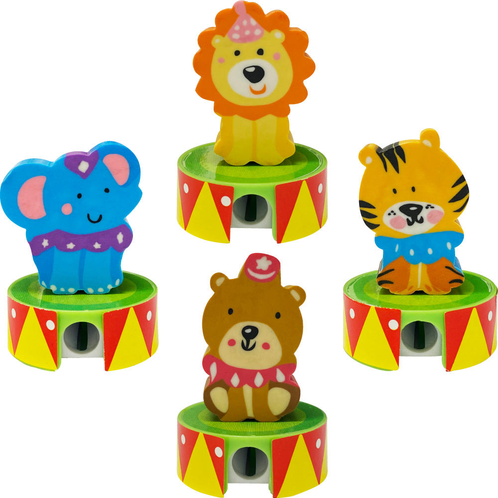 Circus (Bear, Elephant, Tiger & Lion) - Erasers with Sharpeners