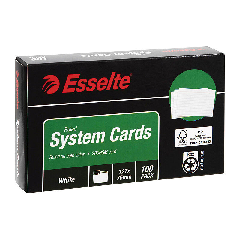 Esselte System Cards 127X76mm (5X3) White - Pack of 100