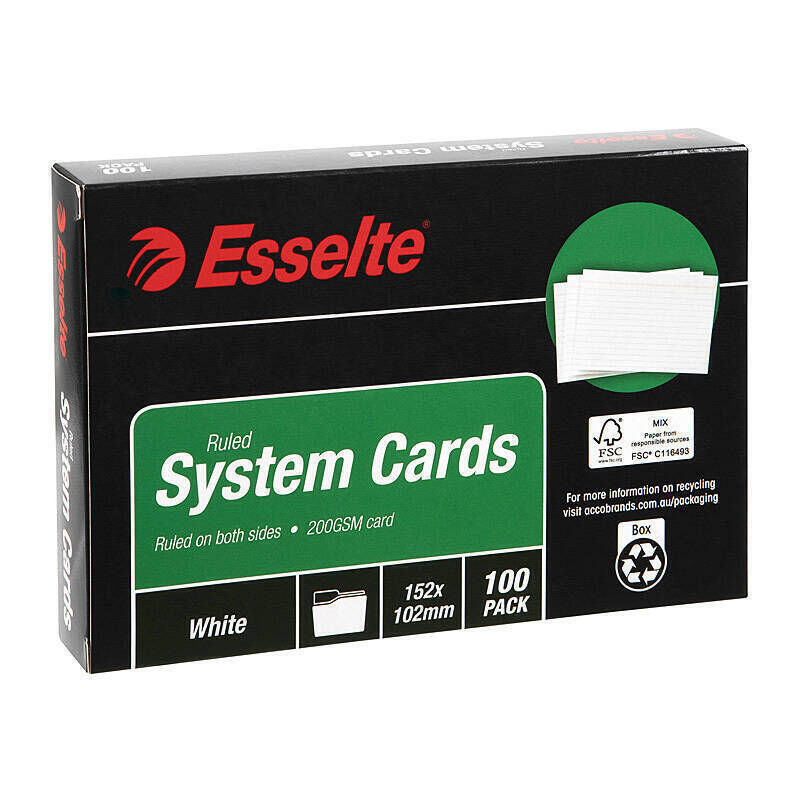Esselte System Cards 152X102mm (6X4) - White (Pack of 100)