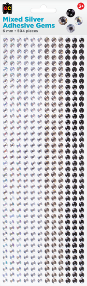 Mixed Adhesive Gems Silver 504pcs