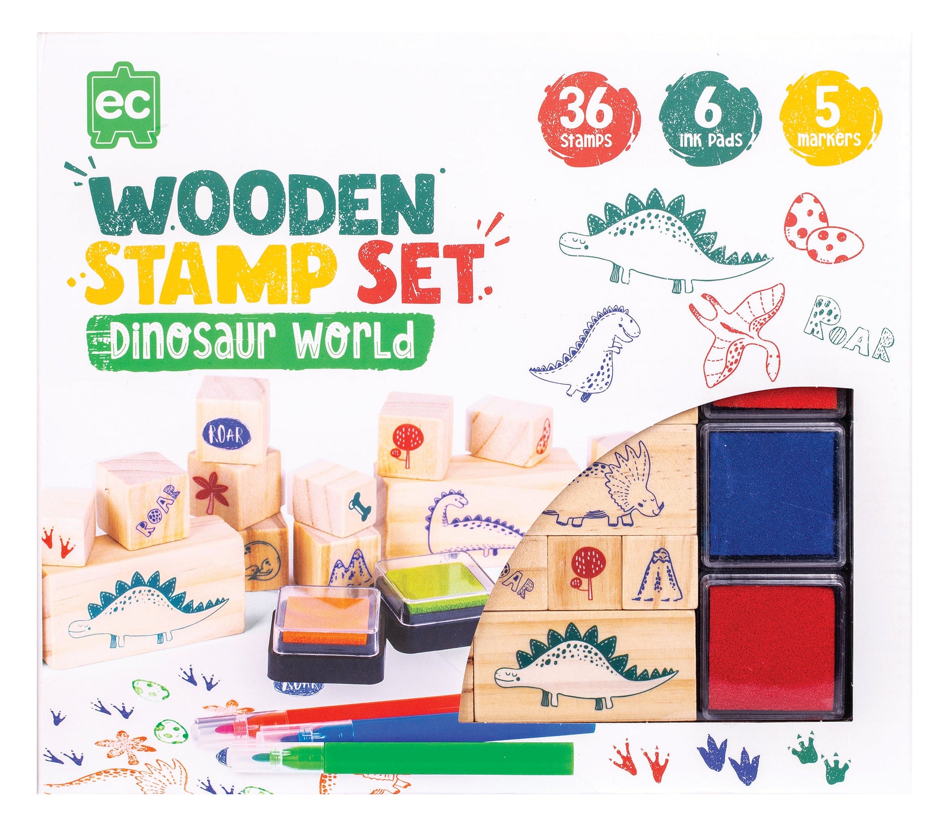 EC Wooden Stamp Set (47 Pieces) - Dinosaurs