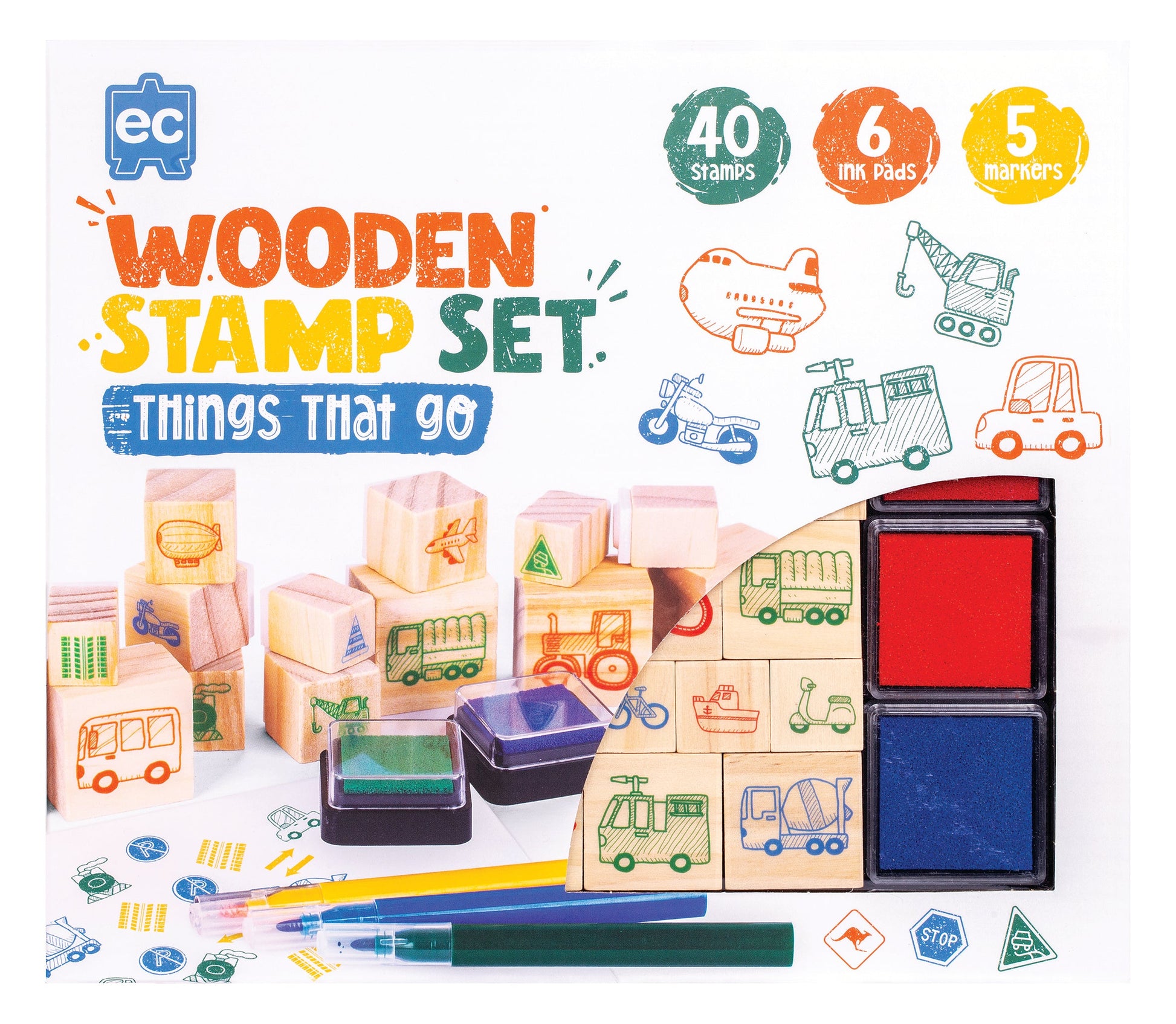 EC Wooden Stamp Set (51 Pieces) -Things That Go!