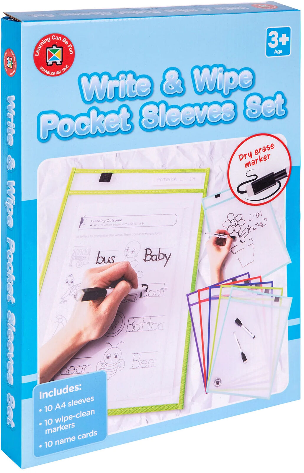 A4 Write & Wipe Pocket Sleeves Set with Markers and Name Cards (Pack of 10)