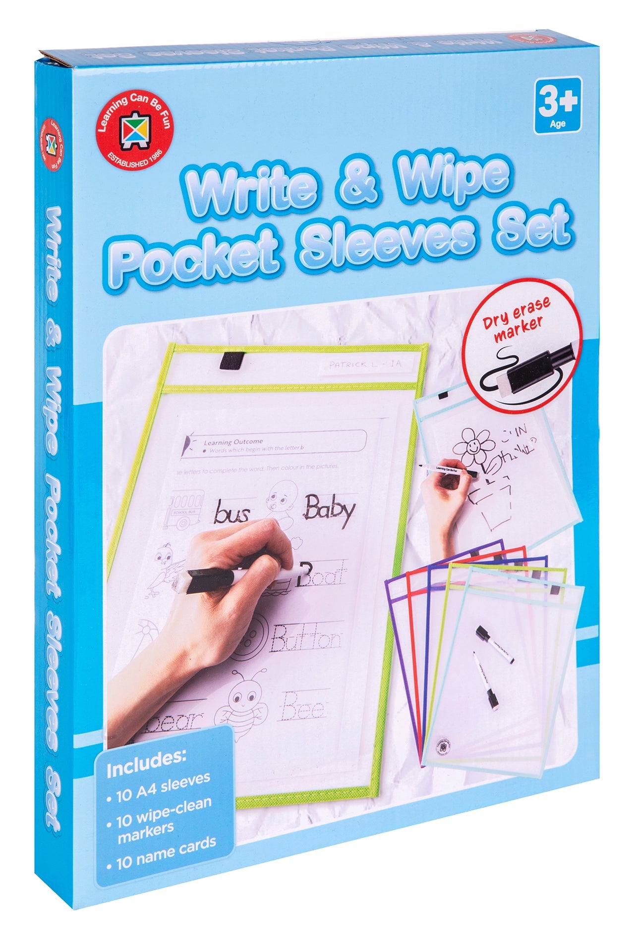 A4 Write & Wipe Pocket Sleeves Set with Markers and Name Cards (Pack of 10)
