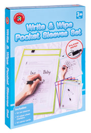 A4 Write & Wipe Pocket Sleeves Set with Markers and Name Cards (Pack of 10)