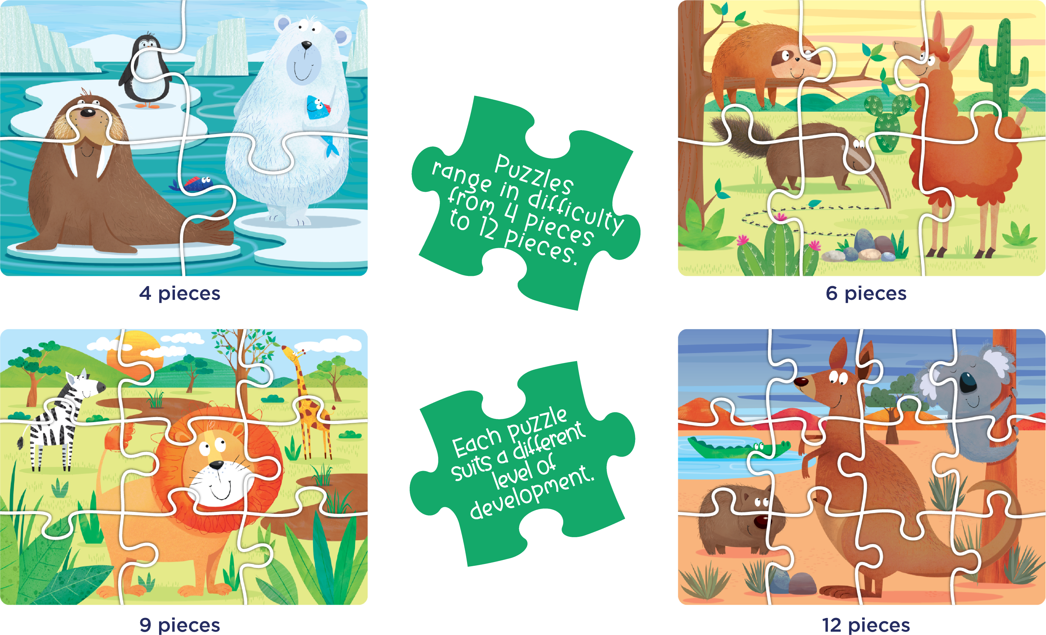 4-in-1 Puzzle Set: Animals of the World