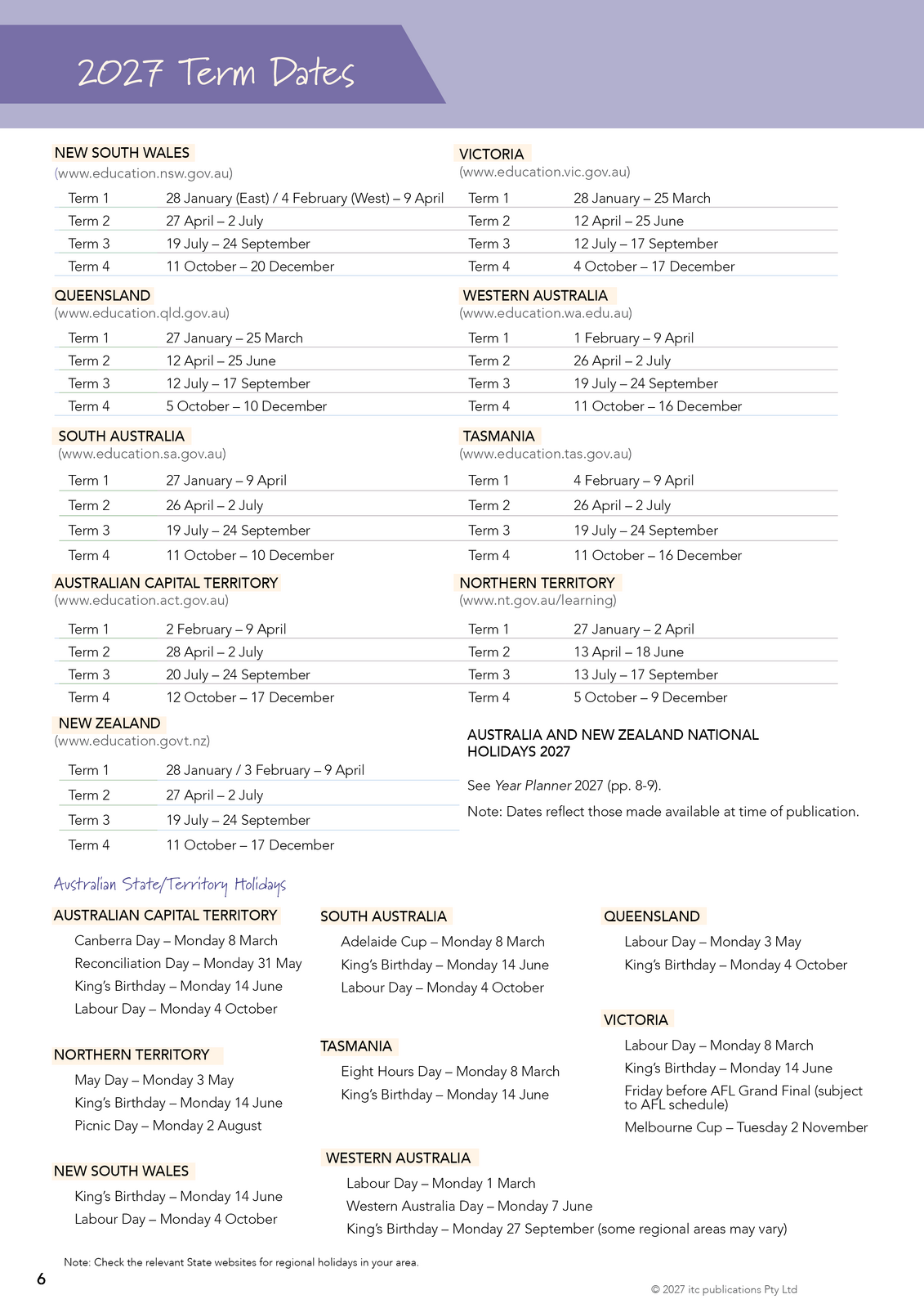 2027 Innovative Teachers' Companion (itc) - Early Years of Learning (F-2) – 2027 term dates