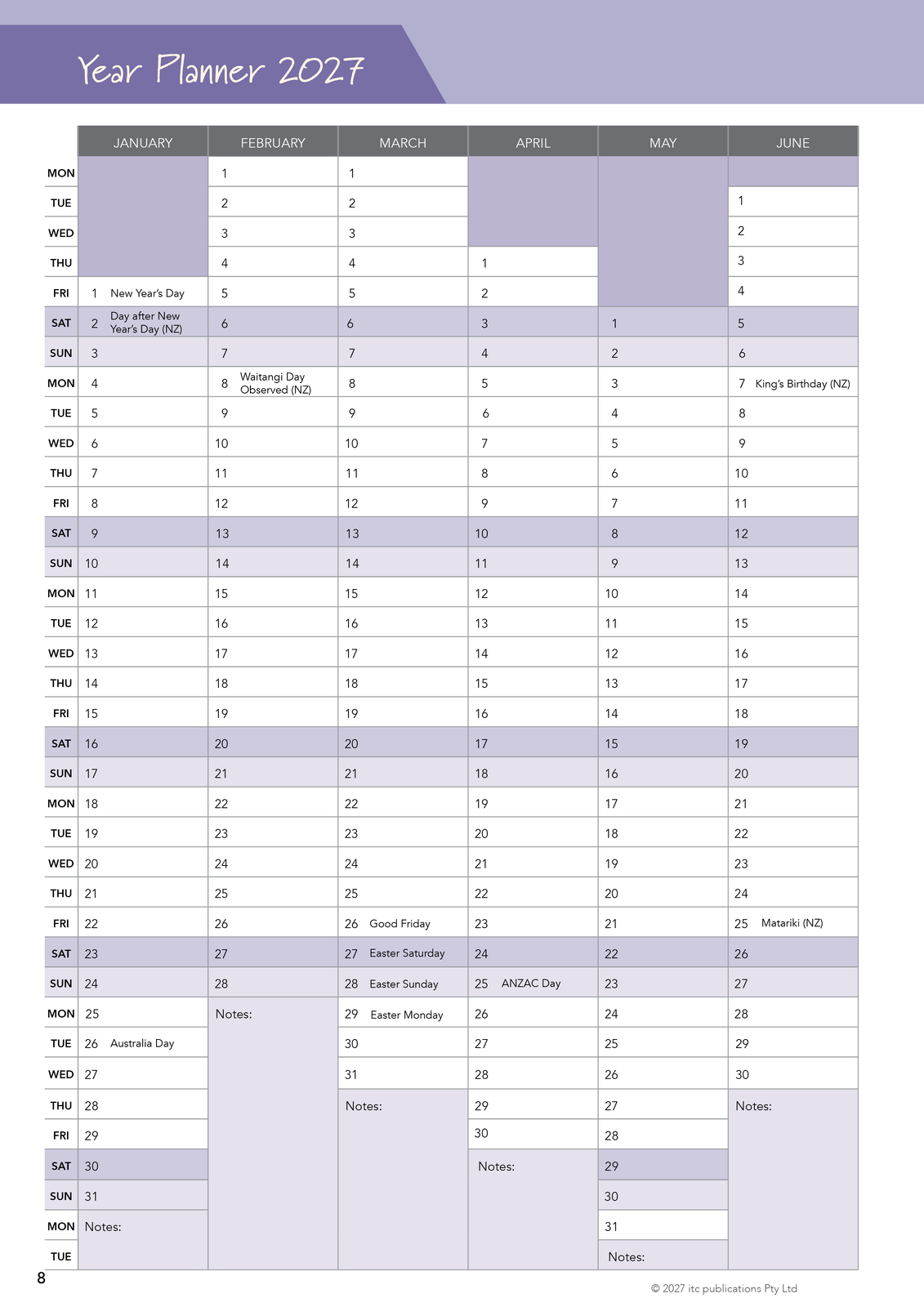 2027 Innovative Teachers' Companion (itc) - Early Years of Learning (F-2) – Year Planner 2027