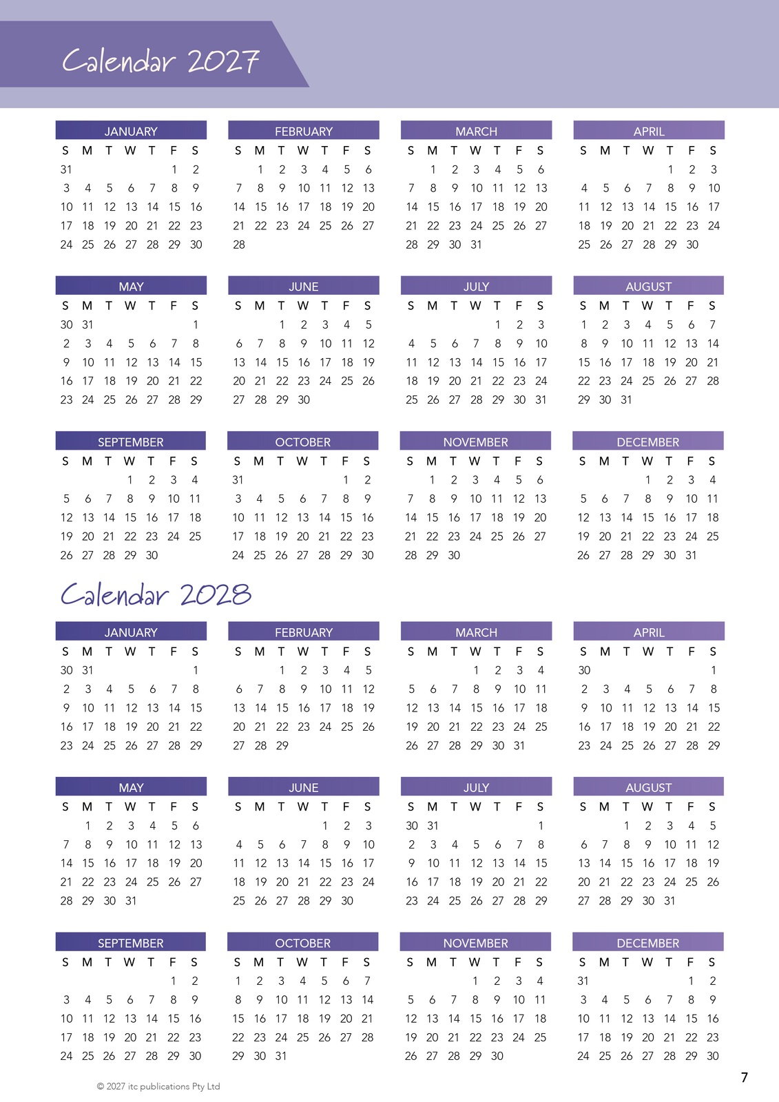 2027 Innovative Teachers' Companion (itc) - Early Years of Learning (F-2) – 2027 and 2028 calendars