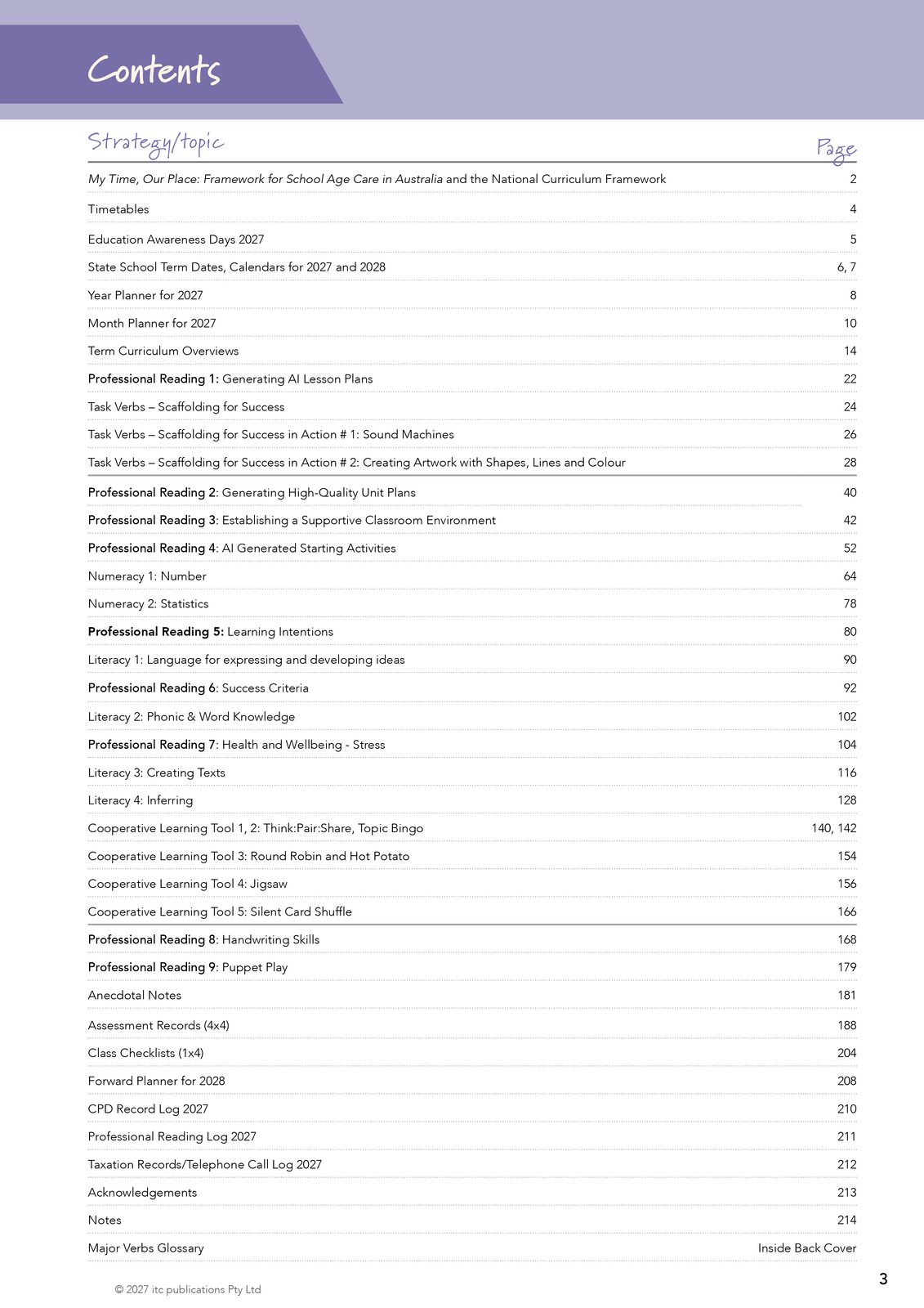 2027 Innovative Teachers' Companion (itc) - Early Years of Learning (F-2) – Contents