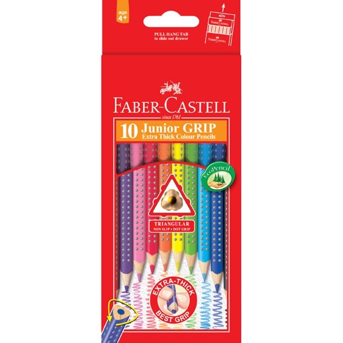Faber-Castell Coloured Pencils - Junior Grip Triangular Extra Thick (Pack of 10)