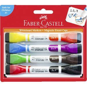 Faber-Castell Whiteboard Markers + Magnetic Eraser Caps