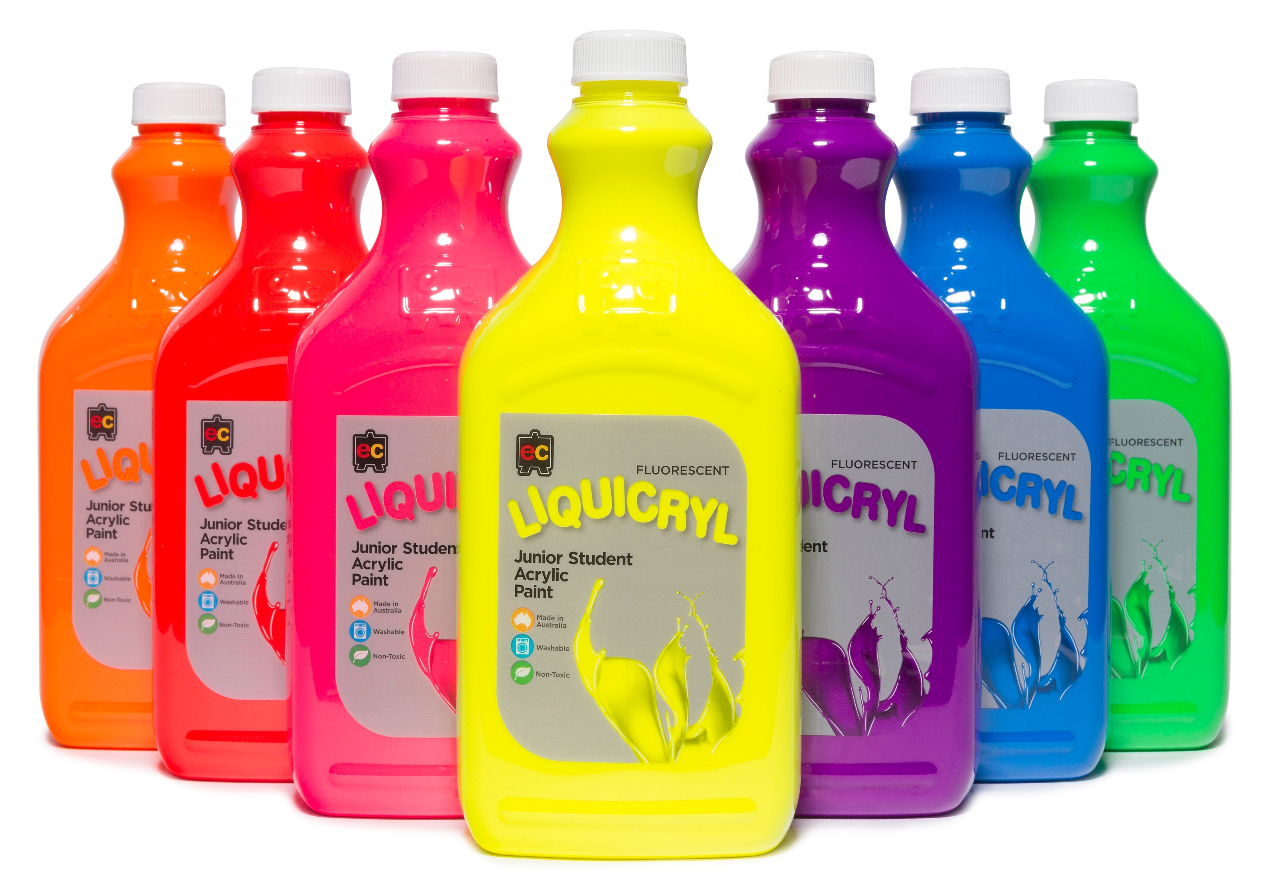 Liquicryl Fluorescent Junior Acrylic Paint - 500mL (Set of 7)