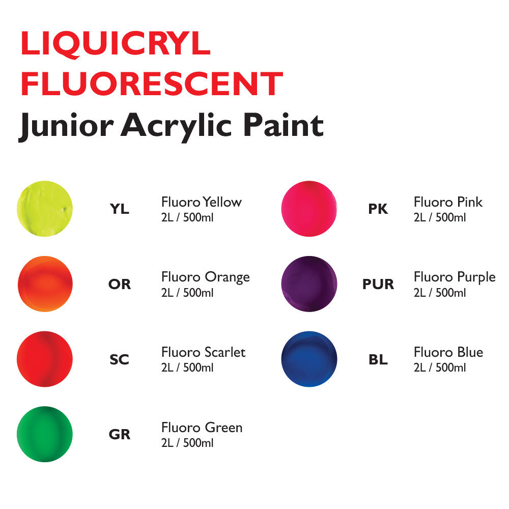 Liquicryl Fluorescent Junior Acrylic Paint - 2 Litres