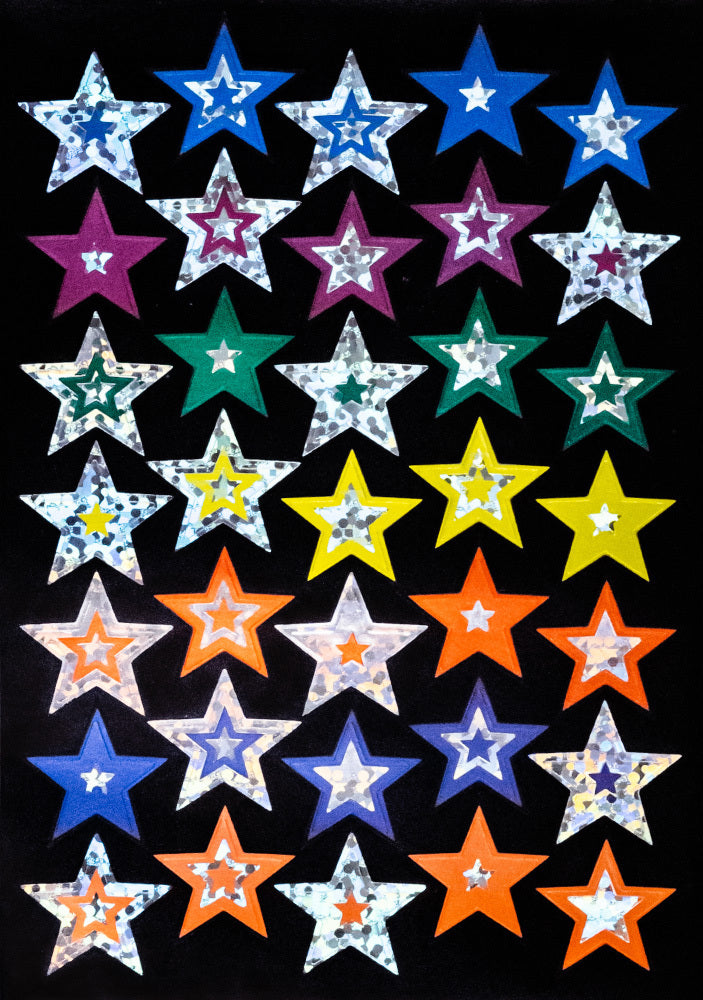 Silver Stars Foil Stickers