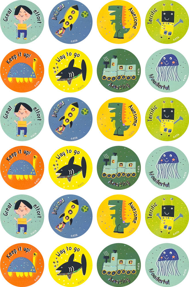 Kid-Drawn Doodles (Boy) - Foil Stickers (Pack of 72)