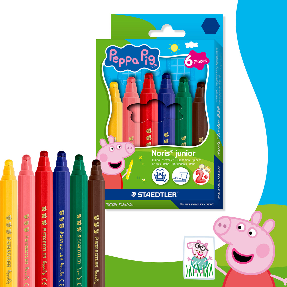 Staedtler Noris Junior Peppa Pig Fibre-Tip Pens Pack of 6